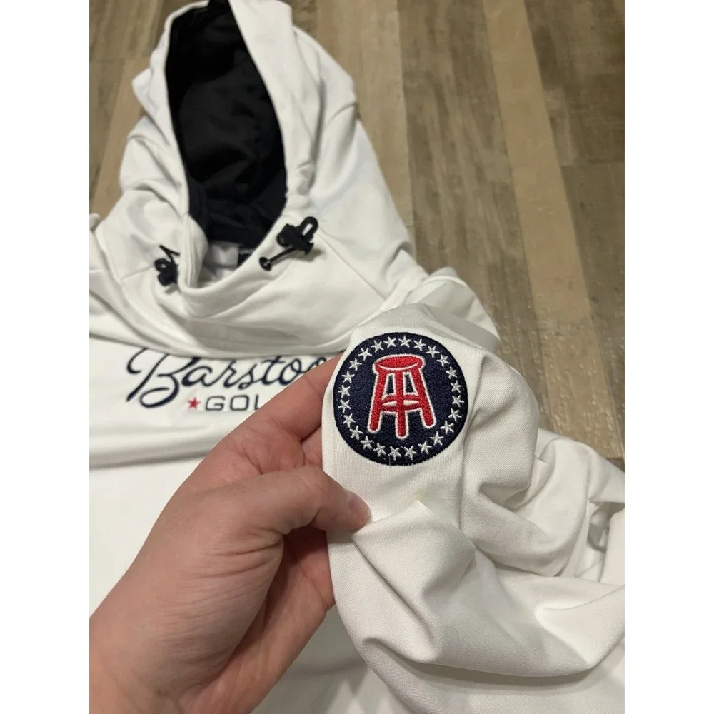 UNRL Mens M Barstool Golf Embroidered Crossover Hoodie White Stretch Performance